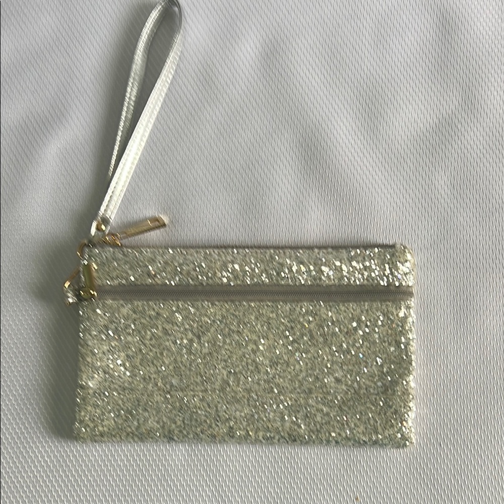 Elegant Silver Glitter Wristlet Clutch